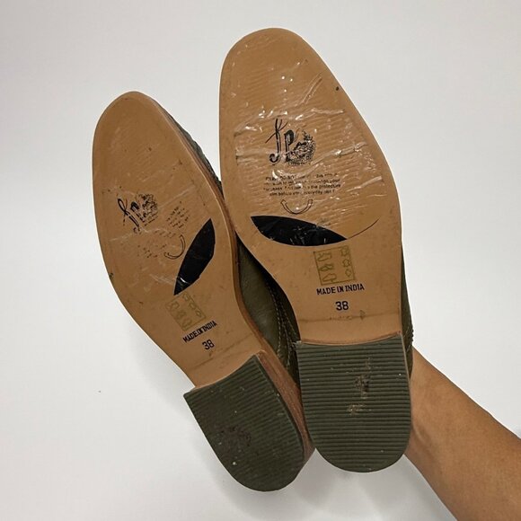 💚 Free People Paramount Olive Green Leather Cutout Mules | Slip-On Mules Women - Picture 3 of 10